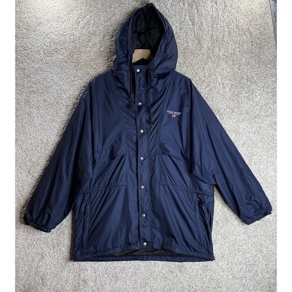 Vintage Polo Sport Ralph Lauren Jacket L Navy‎ Blue Hooded Nylon Windbreaker